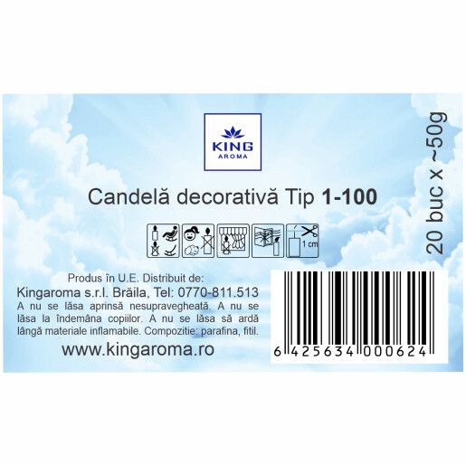 Set 20 bucati Candele cu capac, Tip 1-100 rosu, 20 ore, Kingaroma
