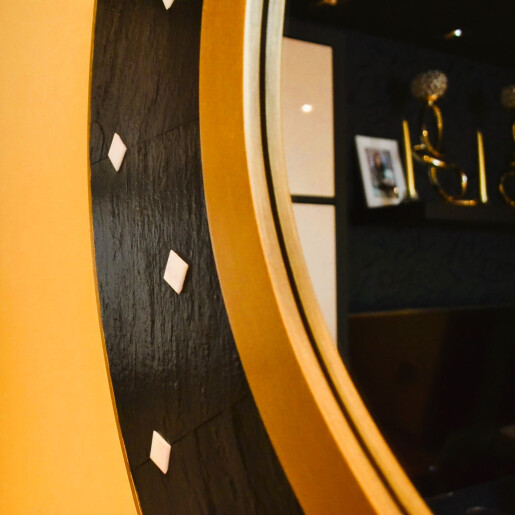 Oglinda decorativa de lux, de perete, rotunda 90cm, din MDF placat, Kingaroma, Ardezie Black