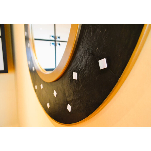 Oglinda decorativa de lux, de perete, rotunda 90cm, din MDF placat, Kingaroma, Ardezie Black