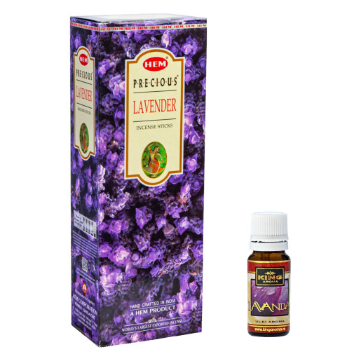 Pachet 120 betisoare parfumate HEM Lavanda si Ulei aromaterapie Lavanda Kingaroma, 10 ml