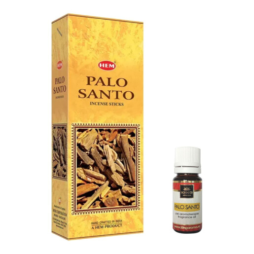 Pachet 120 betisoare parfumate HEM Palo Santo si Ulei aromaterapie Palo Santo Kingaroma, 10 ml