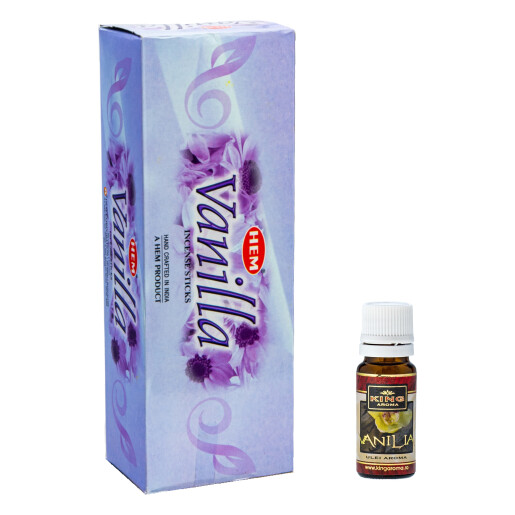 Pachet 120 betisoare parfumate HEM Vanilie si Ulei aromaterapie Vanilie Kingaroma, 10 ml