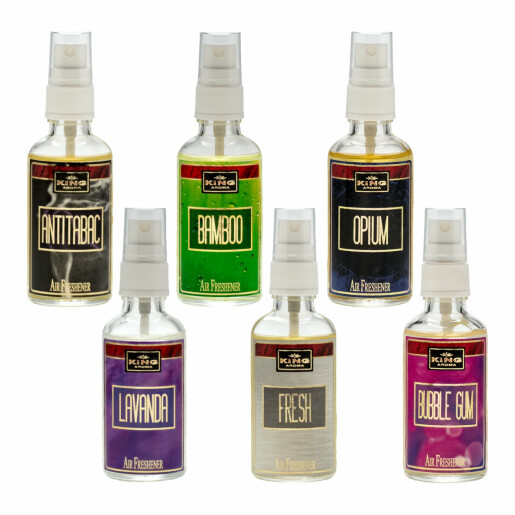 Pachet 6 Odorizante auto Kingaroma: Antitabac, Bamboo, Bubble Gum, Fresh, Lavanda, Opium, 50 ml