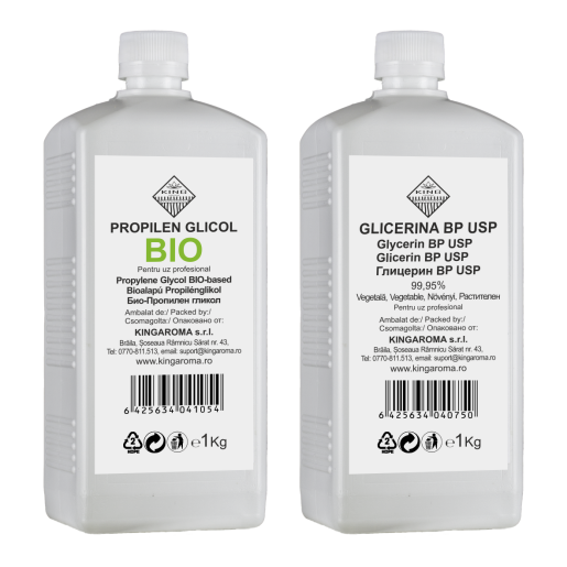 Set Propilenglicol (PG) BIO Kingaroma 1Kg si Glicerina Vegetala (VG) 99, 5% BP USP Kingaroma 1 Kg pentru uz tehnic/alimentar/cosmetic