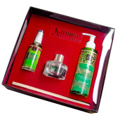 Cutie Cadou Karoma 3 piese, Parfum rufe Forest Fresh, 200 ml, Odorizant auto Bamboo, 50 ml si Odorizant camera cu bete ratan Joy, 50 ml