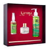 Cutie Cadou Karoma 3 piese, Parfum rufe Forest Fresh, 200 ml, Odorizant auto Bamboo, 50 ml si Odorizant camera cu bete ratan Joy, 50 ml