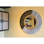 Oglinda moderna decorativa de lux, de perete, rotunda 90cm, din MDF placat, Kingaroma, Marble