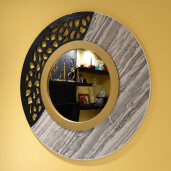 Oglinda moderna decorativa de lux, de perete, rotunda 90cm, din MDF placat, Kingaroma, Marble