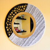 Oglinda moderna decorativa de lux, de perete, rotunda 90cm, din MDF placat, Kingaroma, Marble