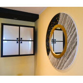 Oglinda moderna decorativa de lux, de perete, rotunda 90cm, din MDF placat, Kingaroma, Marble