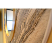 Oglinda moderna decorativa de lux, de perete, rotunda 90cm, din MDF placat, Kingaroma, Marble