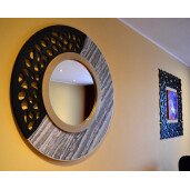 Oglinda moderna decorativa de lux, de perete, rotunda 90cm, din MDF placat, Kingaroma, Marble