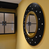 Oglinda decorativa de lux, de perete, rotunda 90cm, din MDF placat, Kingaroma, Ardezie Black